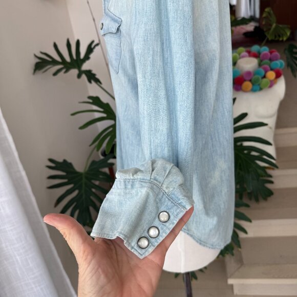 Polo Pearl Snap Denim Shirt with Flag Details Medium M - Picture 6 of 12